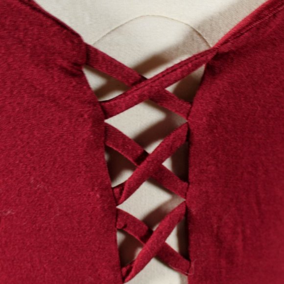 NWT Burgundy Cranberry Maxi Dress with Slits and Cross Stitch Cleavage - Picture 7 of 16